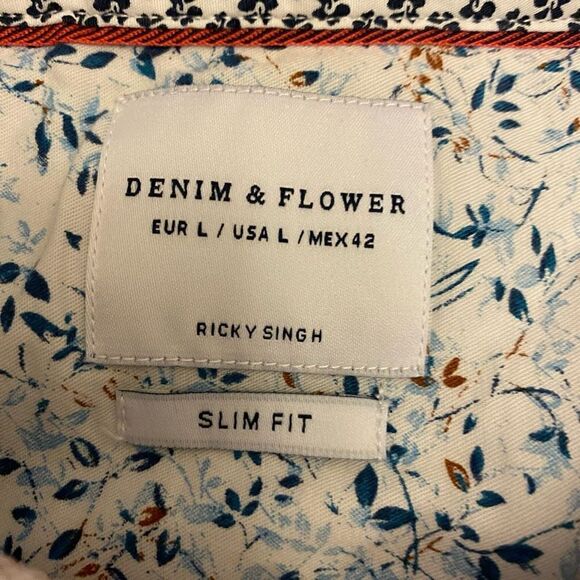 Denim & Flower Slim Fit Button Down Short Sleeve Shirt Sz L - Picture 9 of 12